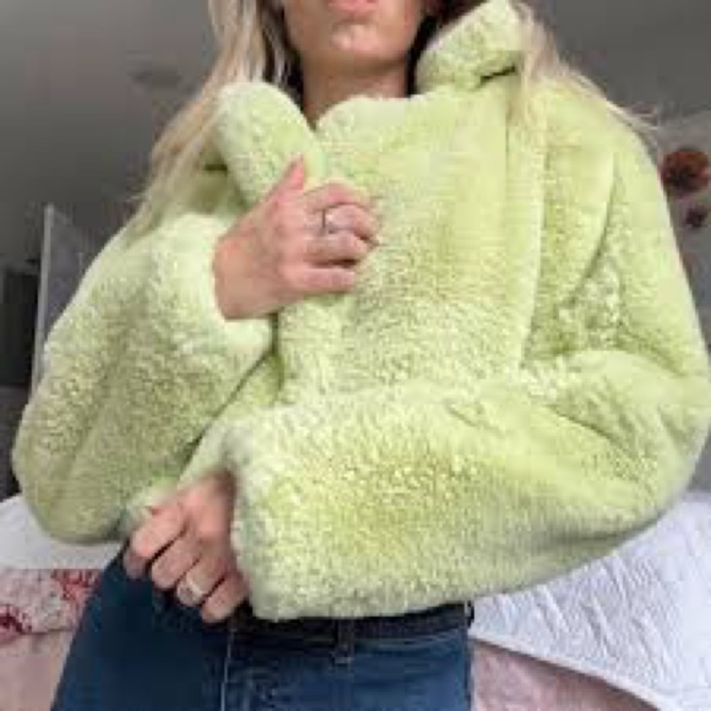 NWT Forever 21 Lime Faux Fur crop y2k colorful glamorous street wear 90s fuzzy